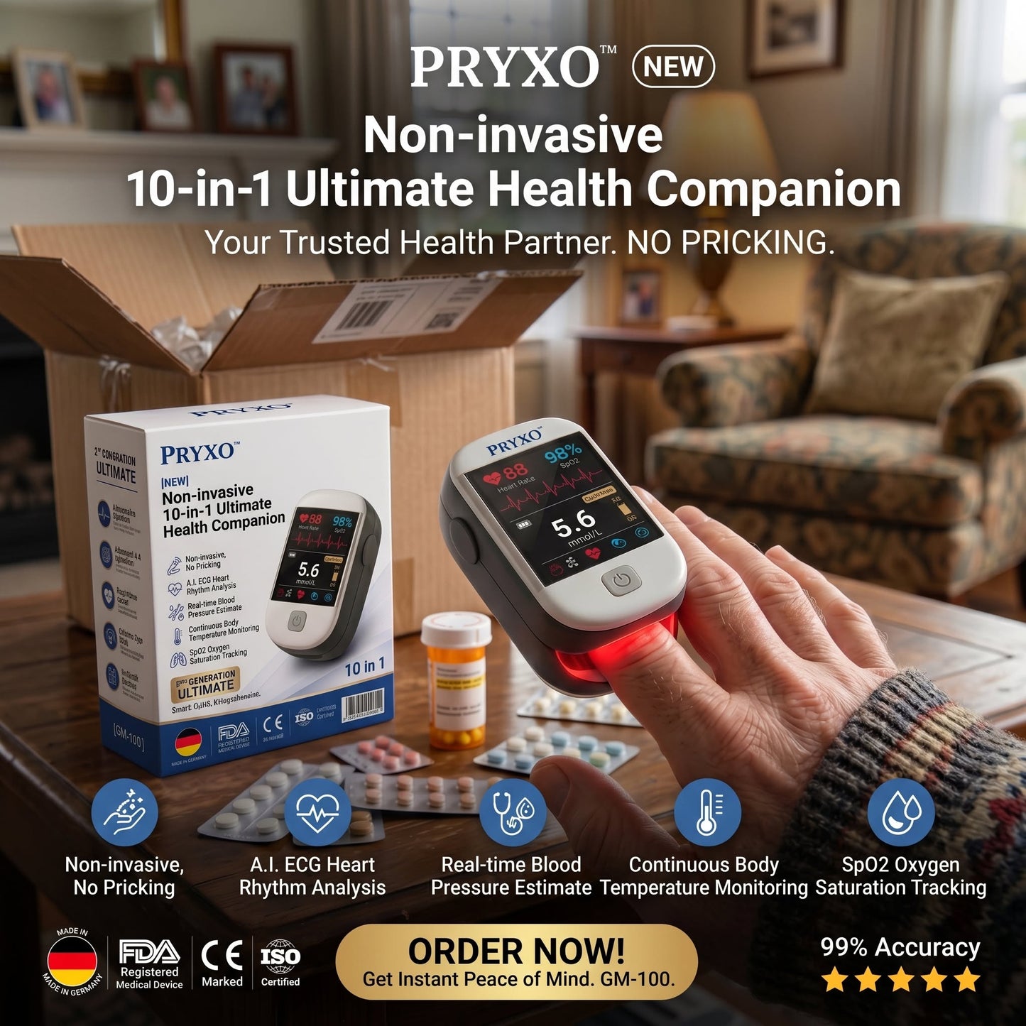 ⏳ Final 2 Hour – Limited Stock Left 🏆 Pryxo™ Gen 2 10-in-1 Smart Blood Health Monitor | 10 Health Reports | No Finger Pricks Ever Again